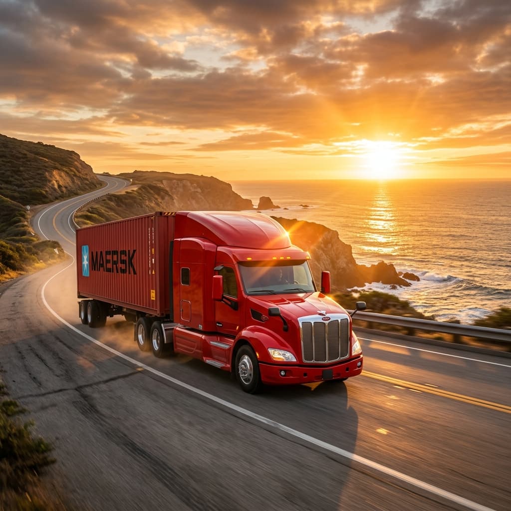 Freight truck on a long-haul route between mountains